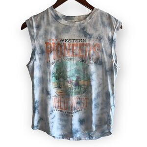Women's Forever 21 Blue Tie Dye Wild West Tank Top